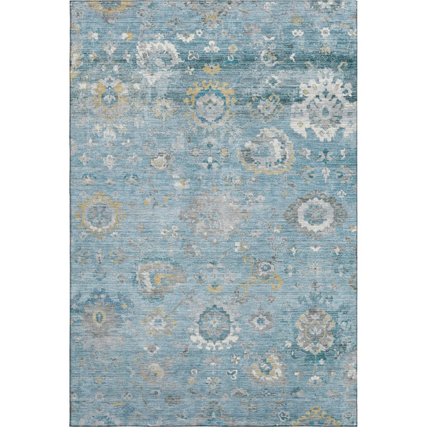 HomeRoots 9' X 12' Teal Gold Ivory Oriental Area Rug - Washable, UV Protected, Durable, Stylish for Homes 693281