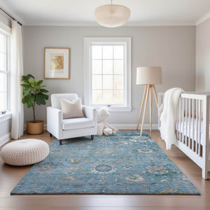 HomeRoots 9' X 12' Teal Gold Ivory Oriental Area Rug - Washable, UV Protected, Durable, Stylish for Homes 693281