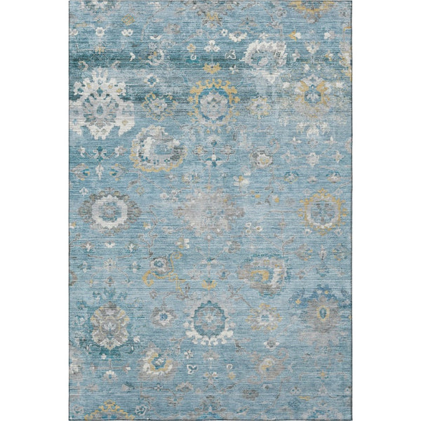HomeRoots 9' X 12' Teal Gold Ivory Oriental Area Rug - Washable, UV Protected, Durable, Stylish for Homes 693281