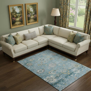 HomeRoots 10' X 14' Teal Gold Ivory Oriental Rug - Washable, UV-Protected, Perfect for Homes with Kids & Pets 693282