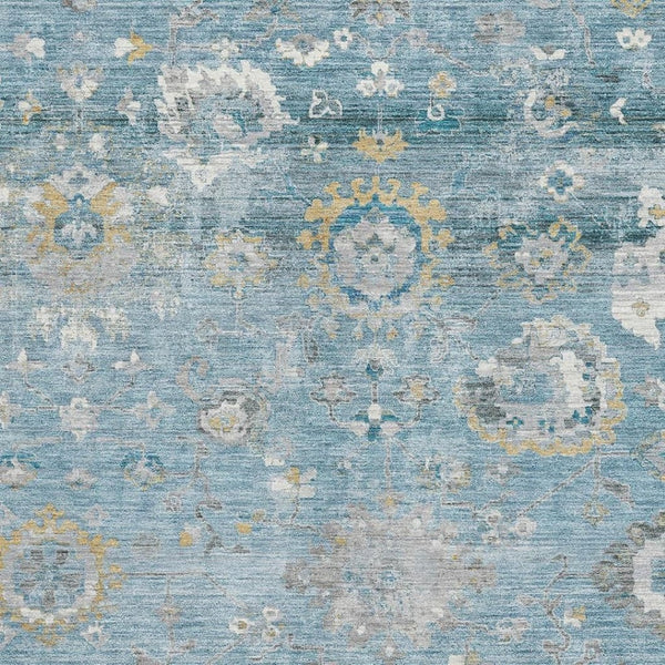HomeRoots 10' X 14' Teal Gold Ivory Oriental Rug - Washable, UV-Protected, Perfect for Homes with Kids & Pets 693282