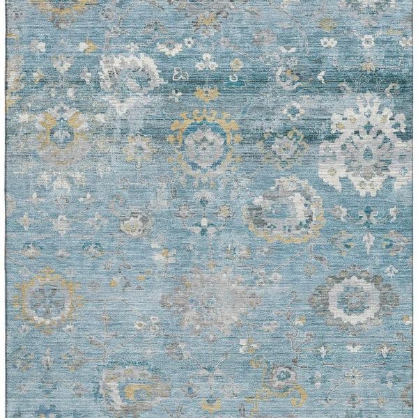 HomeRoots 10' X 14' Teal Gold Ivory Oriental Rug - Washable, UV-Protected, Perfect for Homes with Kids & Pets 693282