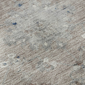 HomeRoots 8' Round Washable Oriental Rug in Taupe, Blue & Beige - Durable, UV-Protected, Pet-Friendly Design! 693285