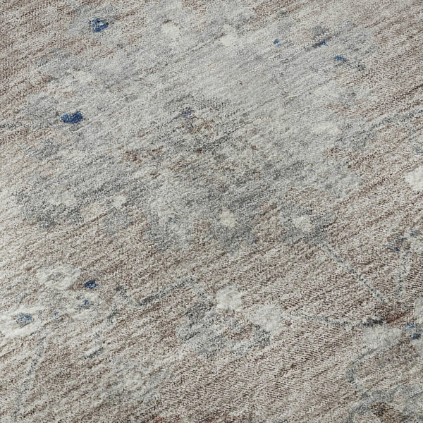 HomeRoots 8' Round Washable Oriental Rug in Taupe, Blue & Beige - Durable, UV-Protected, Pet-Friendly Design! 693285