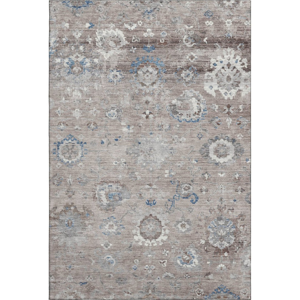 HomeRoots 9' Elegant Taupe Blue and Beige Oriental Area Rug - Washable, UV Protected, Stain Resistant Design 693287