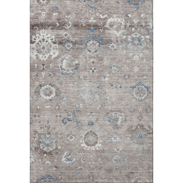 HomeRoots 9' Elegant Taupe Blue and Beige Oriental Area Rug - Washable, UV Protected, Stain Resistant Design 693287