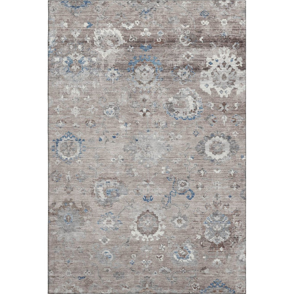 HomeRoots 10' Taupe, Blue & Beige Oriental Washable Area Rug - UV Protected, Stain-Resistant & Non-Slip! 693288