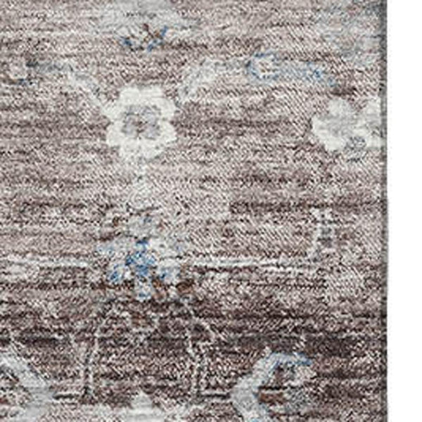 HomeRoots 10' Taupe, Blue & Beige Oriental Washable Area Rug - UV Protected, Stain-Resistant & Non-Slip! 693288