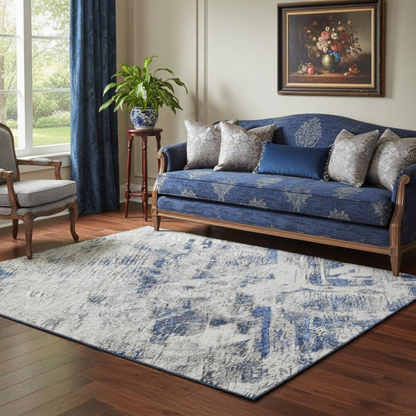 HomeRoots 5' X 8' Blue Gray Silver Floral Area Rug - Washable, UV Protected, Durable, Stain Resistant Design 693290
