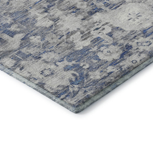 HomeRoots 5' X 8' Blue Gray Silver Floral Area Rug - Washable, UV Protected, Durable, Stain Resistant Design 693290