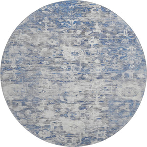 HomeRoots 8' X 8' Blue Gray Floral Washable Round Rug - Stain Resistant, UV Protected, Ideal for High-Traffic Areas 693291