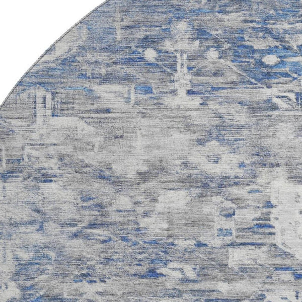 HomeRoots 8' X 8' Blue Gray Floral Washable Round Rug - Stain Resistant, UV Protected, Ideal for High-Traffic Areas 693291