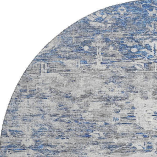 HomeRoots 8' X 8' Blue Gray Floral Washable Round Rug - Stain Resistant, UV Protected, Ideal for High-Traffic Areas 693291