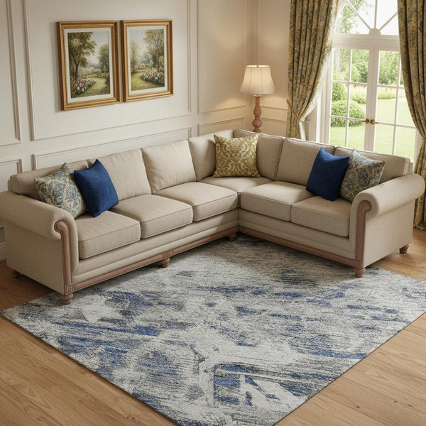 HomeRoots 9' Elegant Blue Gray Floral Area Rug - Washable, UV Protected, Stain Resistant for Family Homes 693293