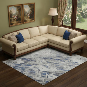 HomeRoots 10' X 14' Blue Gray Silver Floral Area Rug - Washable, UV Protected, Non-Slip & Stain Resistant Comfort 693294