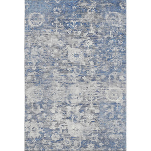 HomeRoots 10' X 14' Blue Gray Silver Floral Area Rug - Washable, UV Protected, Non-Slip & Stain Resistant Comfort 693294