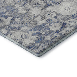 HomeRoots 10' X 14' Blue Gray Silver Floral Area Rug - Washable, UV Protected, Non-Slip & Stain Resistant Comfort 693294