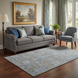 HomeRoots 5' X 8' Gray and Blue Floral Area Rug – Washable, UV Protected, Durable, Family-Friendly Design 693296