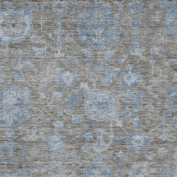 HomeRoots 5' X 8' Gray and Blue Floral Area Rug – Washable, UV Protected, Durable, Family-Friendly Design 693296