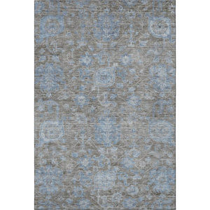 HomeRoots 5' X 8' Gray and Blue Floral Area Rug – Washable, UV Protected, Durable, Family-Friendly Design 693296