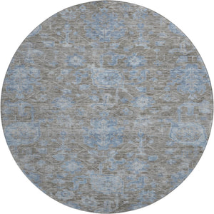 HomeRoots 8' Round Gray and Blue Floral Rug - Washable, UV-Protected, Non-Slip, Perfect for Any Room! 693297