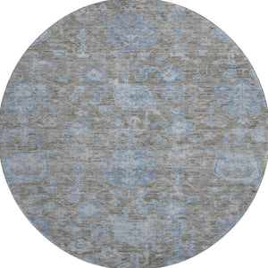 HomeRoots 8' Round Gray and Blue Floral Rug - Washable, UV-Protected, Non-Slip, Perfect for Any Room! 693297