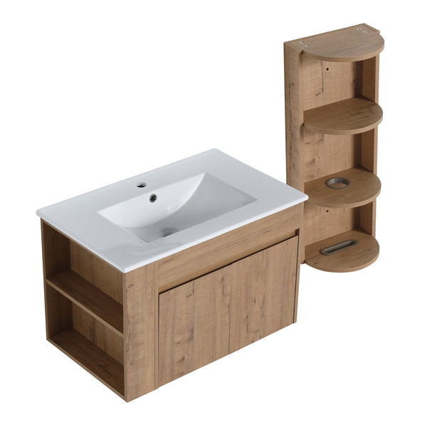 English Elm 30" Wall-Mounted Bathroom Vanity With Ceramic Sink, Soft-Close Doors & Versatile Storage Rack W999S00342
