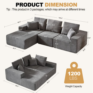 English Elm Modular Sectional Sofa - Modern L-Shaped Cloud Couch, No Assembly, Soft Corduroy, Versatile Comfort W3434S00002