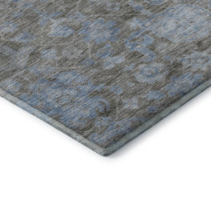 HomeRoots 10' Gray and Blue Floral Area Rug - Washable, Durable, UV-Protected for Stylish Living Spaces! 693300