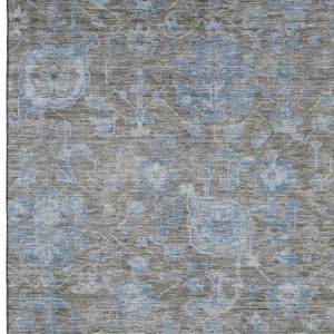 HomeRoots 10' Gray and Blue Floral Area Rug - Washable, Durable, UV-Protected for Stylish Living Spaces! 693300