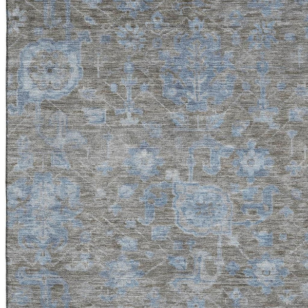 HomeRoots 10' Gray and Blue Floral Area Rug - Washable, Durable, UV-Protected for Stylish Living Spaces! 693300