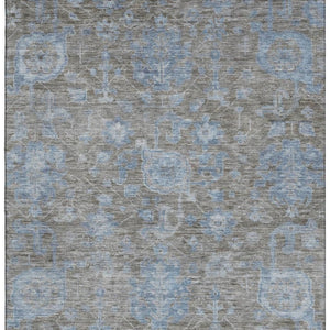 HomeRoots 10' Gray and Blue Floral Area Rug - Washable, Durable, UV-Protected for Stylish Living Spaces! 693300