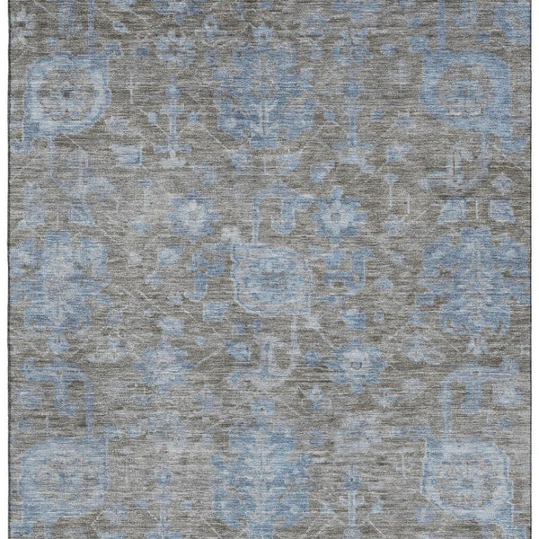 HomeRoots 10' Gray and Blue Floral Area Rug - Washable, Durable, UV-Protected for Stylish Living Spaces! 693300