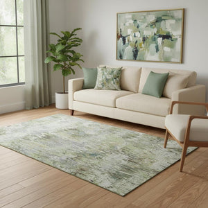 HomeRoots 5' X 8' Artichoke Green Striped Area Rug – Washable, UV-Protected, Stain-Resistant for Any Space 693302