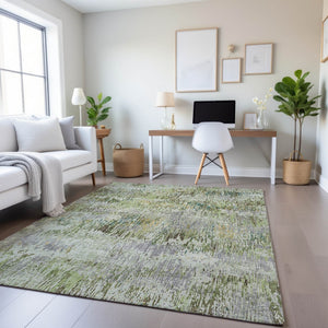 HomeRoots 5' X 8' Artichoke Green Striped Area Rug – Washable, UV-Protected, Stain-Resistant for Any Space 693302