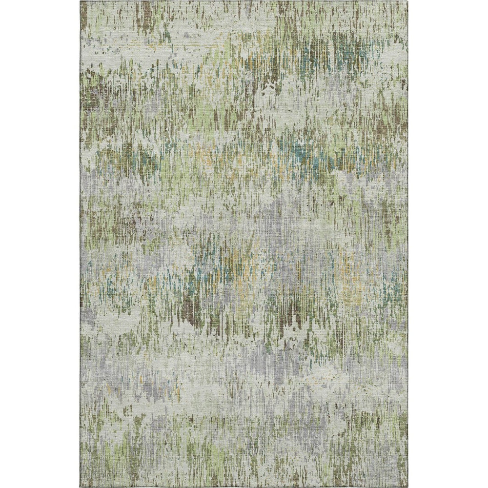 HomeRoots 5' X 8' Artichoke Green Striped Area Rug – Washable, UV-Protected, Stain-Resistant for Any Space 693302