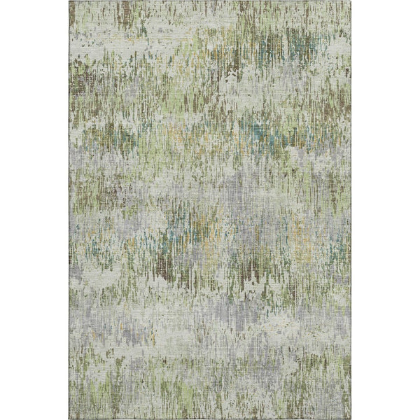 HomeRoots 5' X 8' Artichoke Green Striped Area Rug – Washable, UV-Protected, Stain-Resistant for Any Space 693302