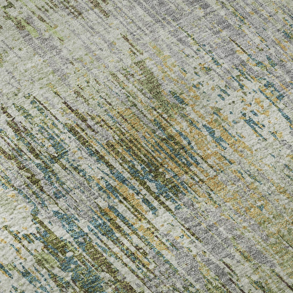 HomeRoots 5' X 8' Artichoke Green Striped Area Rug – Washable, UV-Protected, Stain-Resistant for Any Space 693302