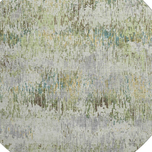 HomeRoots 8' X 8' Stylish Artichoke Green, Ivory & Gray Striped Round Rug – Washable, UV Protected & Durable! 693303
