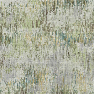 HomeRoots 8' Washable Area Rug in Artichoke Green, Ivory & Gray - UV Protected, Stain Resistant for Homes 693304