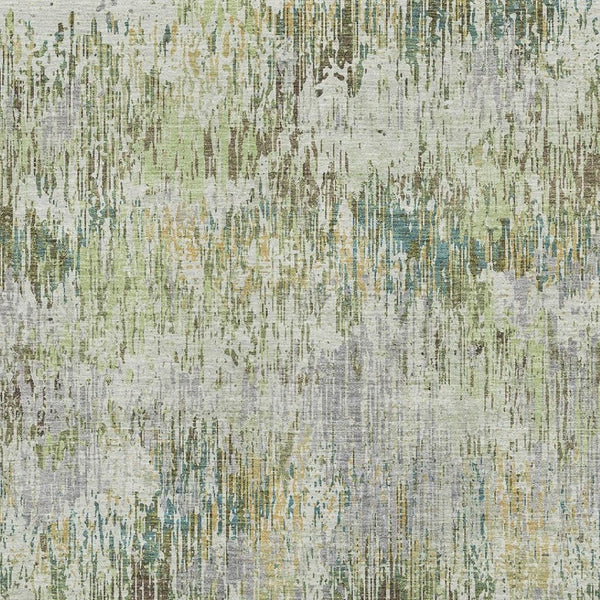 HomeRoots 8' Washable Area Rug in Artichoke Green, Ivory & Gray - UV Protected, Stain Resistant for Homes 693304