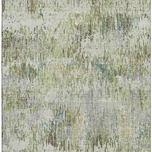 HomeRoots 8' Washable Area Rug in Artichoke Green, Ivory & Gray - UV Protected, Stain Resistant for Homes 693304