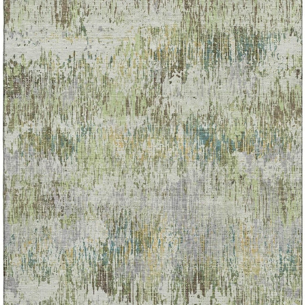 HomeRoots 8' Washable Area Rug in Artichoke Green, Ivory & Gray - UV Protected, Stain Resistant for Homes 693304