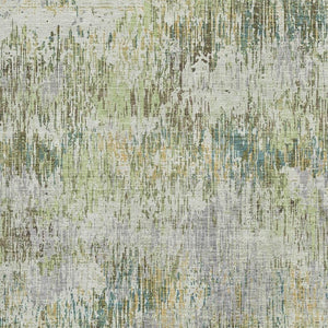 HomeRoots 9' X 12' Striped Washable Area Rug in Artichoke Green, Ivory & Gray – UV Protected, Pet-Friendly Design 693305