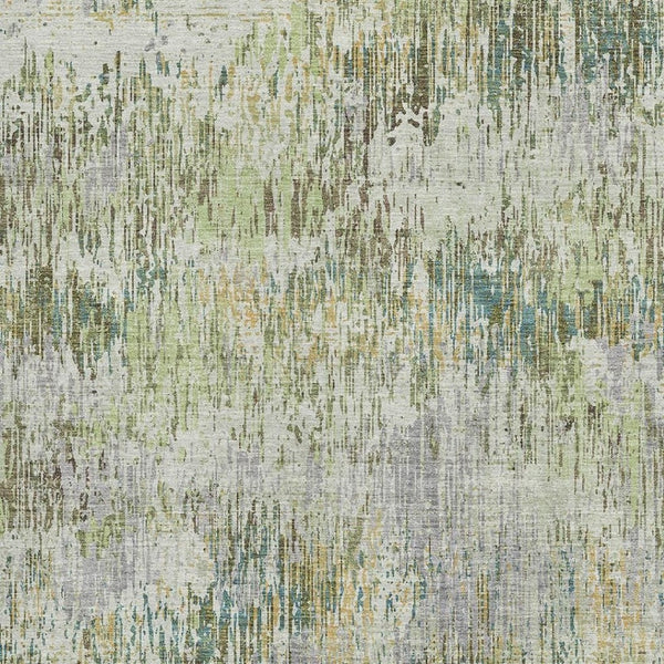 HomeRoots 9' X 12' Striped Washable Area Rug in Artichoke Green, Ivory & Gray – UV Protected, Pet-Friendly Design 693305
