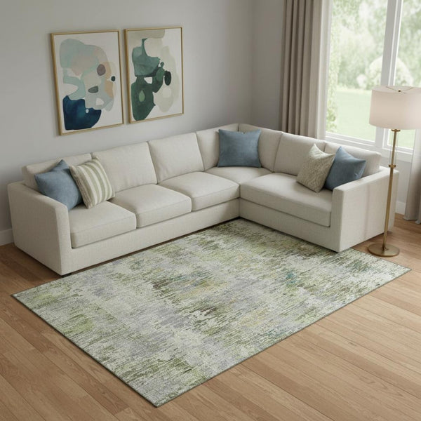 HomeRoots 10' Artichoke Green Striped Area Rug - Washable, UV Protected & Stain Resistant for High-Traffic Use 693306