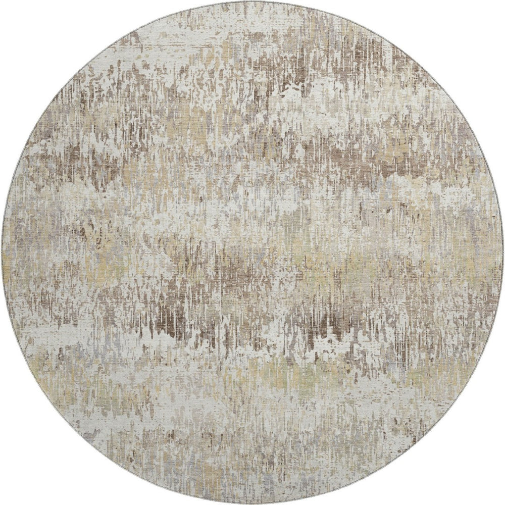 HomeRoots 8' X 8' Ivory Beige and Brown Striped Washable Round Rug - Durable, UV Protected, Stain-Resistant! 693309