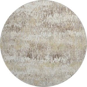 HomeRoots 8' X 8' Ivory Beige and Brown Striped Washable Round Rug - Durable, UV Protected, Stain-Resistant! 693309