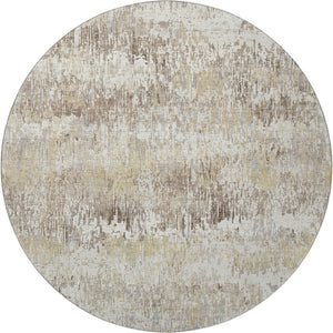 HomeRoots 8' X 8' Ivory Beige and Brown Striped Washable Round Rug - Durable, UV Protected, Stain-Resistant! 693309
