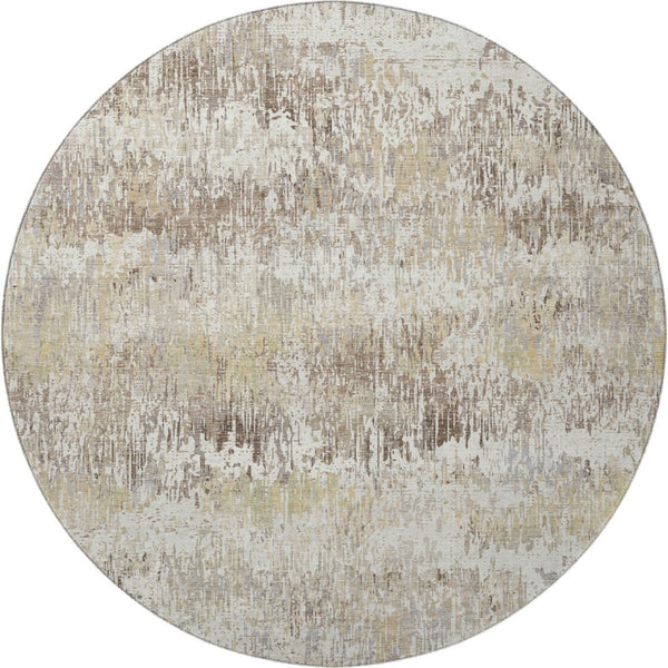 HomeRoots 8' X 8' Ivory Beige and Brown Striped Washable Round Rug - Durable, UV Protected, Stain-Resistant! 693309